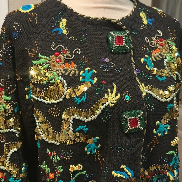 Vintage Michael Simon Year of the Dragon Beaded and Sequined Dragon Sweater. - Picture 2 of 12